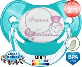 Ourson (fille) style1 + prénom : Sucette Physiologique personnalisée