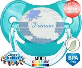 Tetine Elephant bleu + prénom embout Physiologique personnalisée
