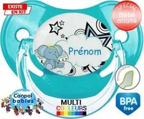Eléphant style3 + prénom : Sucette Physiologique personnalisée