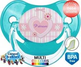 Rose et cœur + prénom : Sucette Physiologique personnalisée