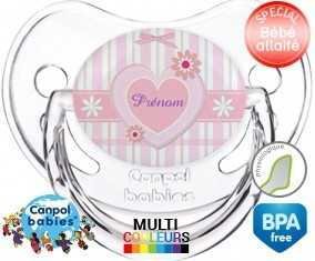 Rose et cœur + prénom: Sucette Physiologique-su7.fr