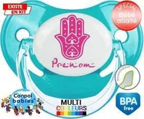 Main de fatma rose + prénom : Tétine Physiologique personnalisée