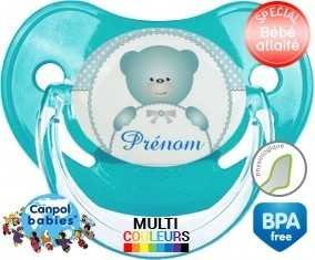 Ourson bleu + prénom: Sucette Physiologique-su7.fr