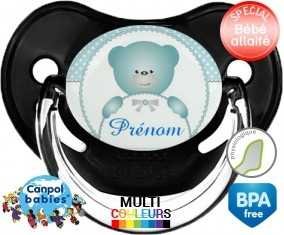 Ourson bleu + prénom: Sucette Physiologique-su7.fr