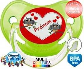 Hibou et cœur + prénom: Sucette Physiologique-su7.fr