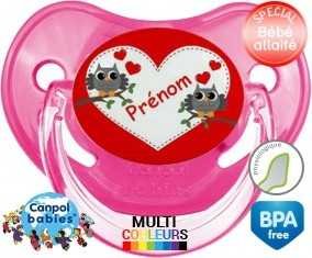 Hibou et cœur + prénom: Sucette Physiologique-su7.fr