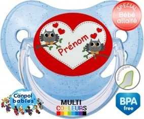 Hibou et cœur + prénom: Sucette Physiologique-su7.fr