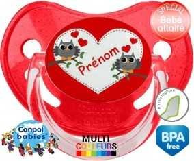 Hibou et cœur + prénom: Sucette Physiologique-su7.fr