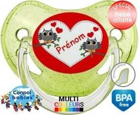 Hibou et cœur + prénom: Sucette Physiologique-su7.fr