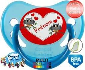 Hibou et cœur + prénom: Sucette Physiologique-su7.fr