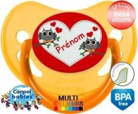 Hibou et cœur + prénom: Sucette Physiologique-su7.fr