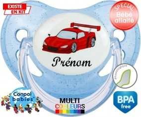 Voiture de course rouge + prénom: Sucette Physiologique-su7.fr