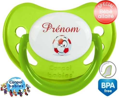 Foot ballon rouge + prénom: Sucette Physiologique-su7.fr