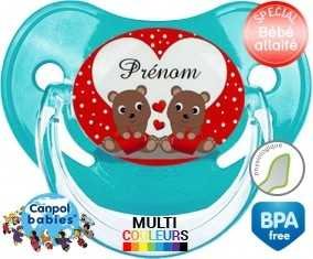 Petit ours et cœur + prénom : Sucette Physiologique personnalisée