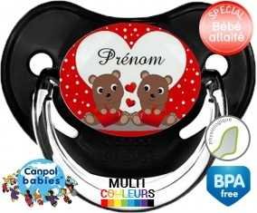 Petit ours et cœur + prénom: Sucette Physiologique-su7.fr