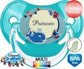 Tetine Baleine + prénom style 1 embout Physiologique personnalisée