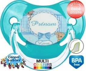 Tetine Chat et chien (garçon) + prénom embout Physiologique personnalisée