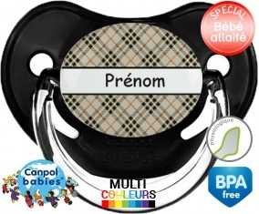 Ecossais beige + prénom: Sucette Physiologique-su7.fr