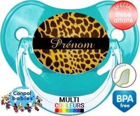 Leopard + prénom : Sucette Physiologique personnalisée