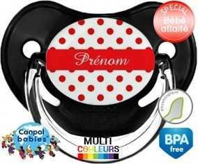 Pois rouge + prénom: Sucette Physiologique-su7.fr