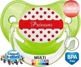 Pois rouge + prénom: Sucette Physiologique-su7.fr