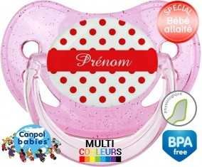 Pois rouge + prénom: Sucette Physiologique-su7.fr