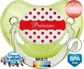 Pois rouge + prénom: Sucette Physiologique-su7.fr