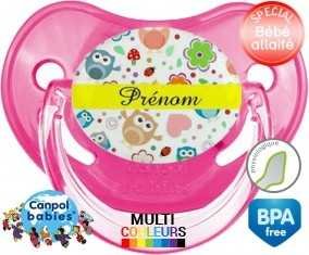 Hibou et fond rose + prénom: Sucette Physiologique-su7.fr