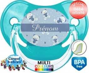 Tetine Oursons bleu + prénom embout Physiologique personnalisée