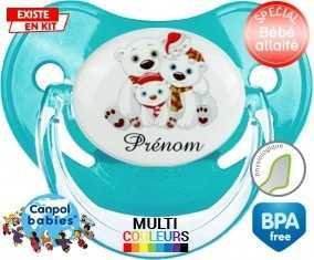 Famille ours de noël + prénom : Sucette Physiologique personnalisée