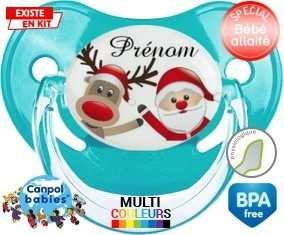Tetine Renne et père noël + prénom embout Physiologique personnalisée