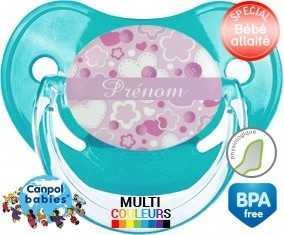 Fleurs style1 + prénom : Sucette Physiologique personnalisée