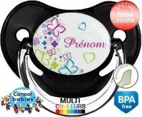 Papillons et fleurs + prénom: Sucette Physiologique-su7.fr
