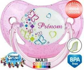 Papillons et fleurs + prénom: Sucette Physiologique-su7.fr