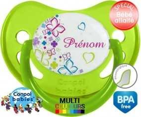 Papillons et fleurs + prénom: Sucette Physiologique-su7.fr