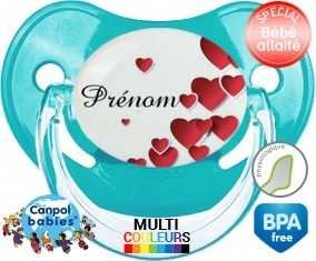 Tetine Pleins de cœurs + prénom embout Physiologique personnalisée