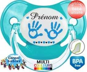Main de bébé (garçon) + prénom : Sucette Physiologique personnalisée