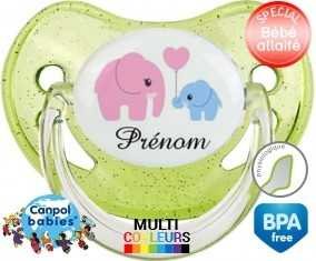 Elphants bleu et rose + prénom: Sucette Physiologique-su7.fr