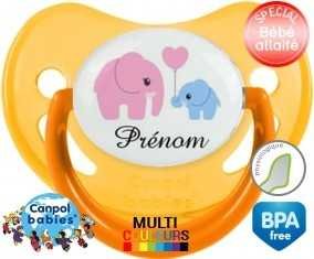 Elphants bleu et rose + prénom: Sucette Physiologique-su7.fr