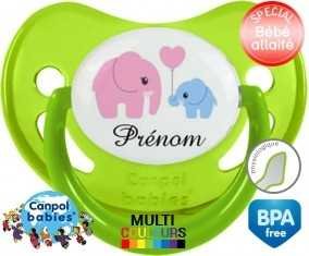 Elphants bleu et rose + prénom: Sucette Physiologique-su7.fr