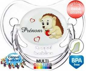 Herisson cœur + prénom: Sucette Physiologique-su7.fr