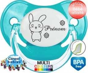 Lapin fleur + prénom: Sucette Physiologique-su7.fr