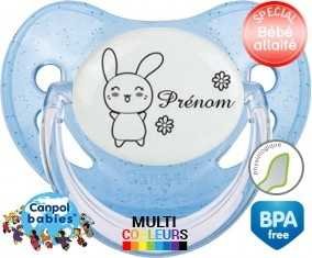 Lapin fleur + prénom: Sucette Physiologique-su7.fr