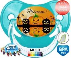 Halloween citrouille + prénom : Sucette Physiologique personnalisée