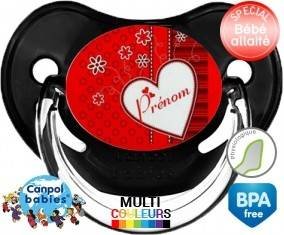 Coeur fleur rouge + prénom: Sucette Physiologique-su7.fr