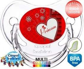 Coeur fleur rouge + prénom: Sucette Physiologique-su7.fr