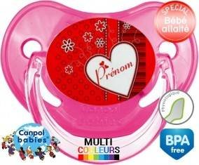 Coeur fleur rouge + prénom: Sucette Physiologique-su7.fr