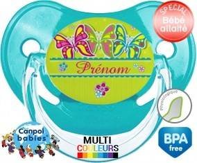 Papillons multicolores + prénom : Sucette Physiologique personnalisée