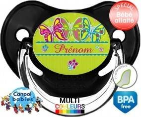 Papillons multicolores + prénom: Sucette Physiologique-su7.fr