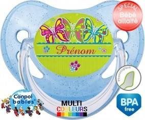 Papillons multicolores + prénom: Sucette Physiologique-su7.fr